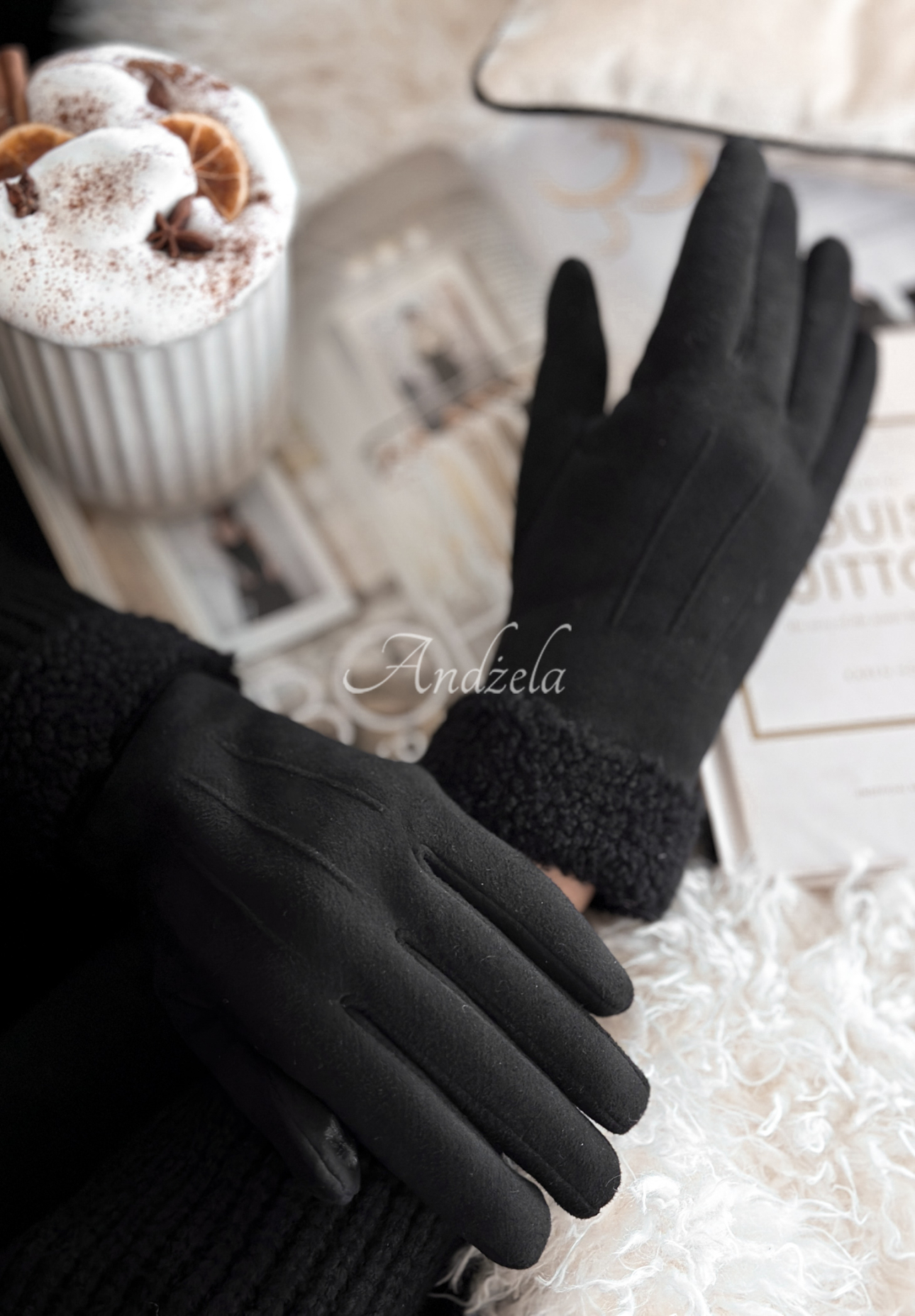 Wildlederhandschuhe mit Schaffellfutter Frozen Hours Schwarz