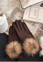 zamszowe Handschuhe Fluffy Schokoladenbraun