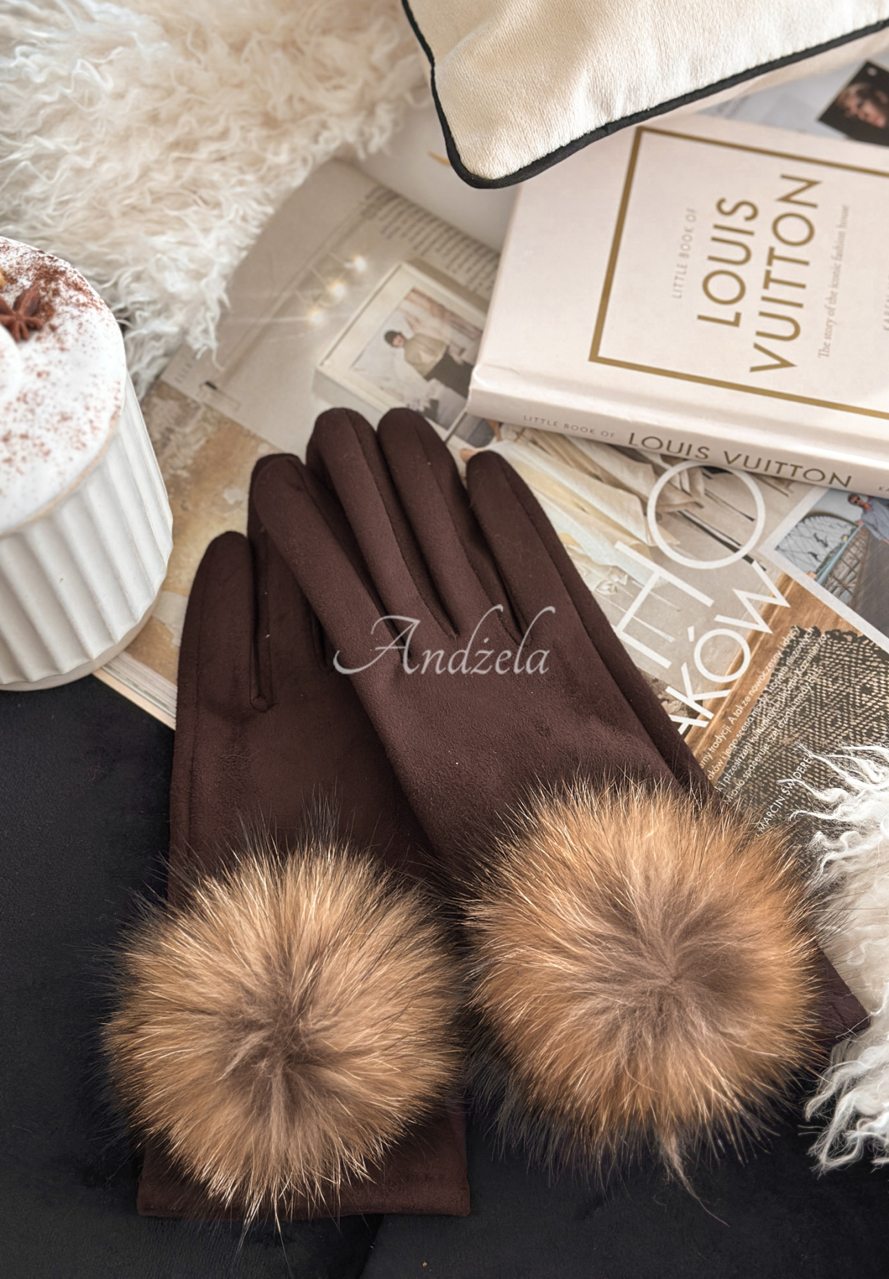 Handschuhe aus Wildlederimitat Fluffy Schokoladenbraun