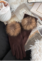 zamszowe Handschuhe Fluffy Schokoladenbraun
