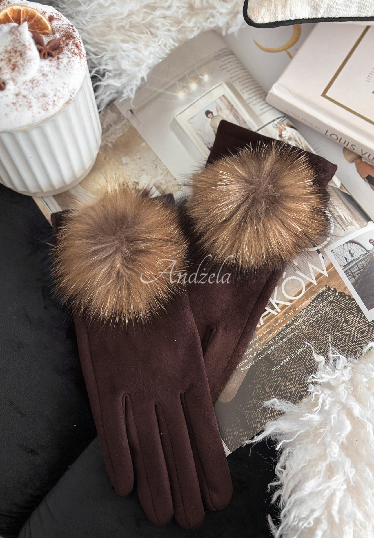 Handschuhe aus Wildlederimitat Fluffy Schokoladenbraun