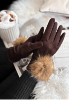 zamszowe Handschuhe Fluffy Schokoladenbraun