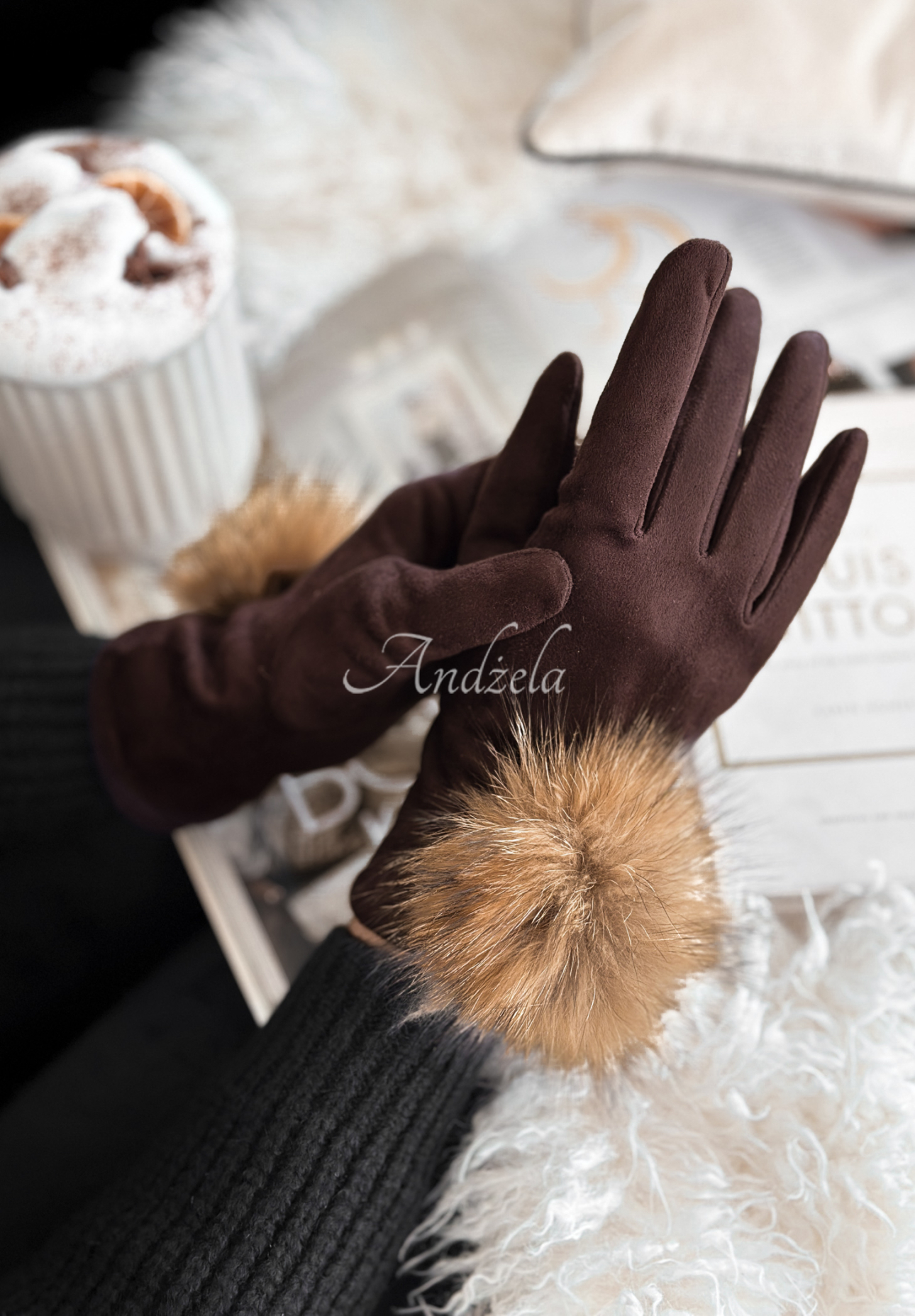 Handschuhe aus Wildlederimitat Fluffy Schokoladenbraun