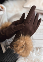 zamszowe Handschuhe Fluffy Schokoladenbraun