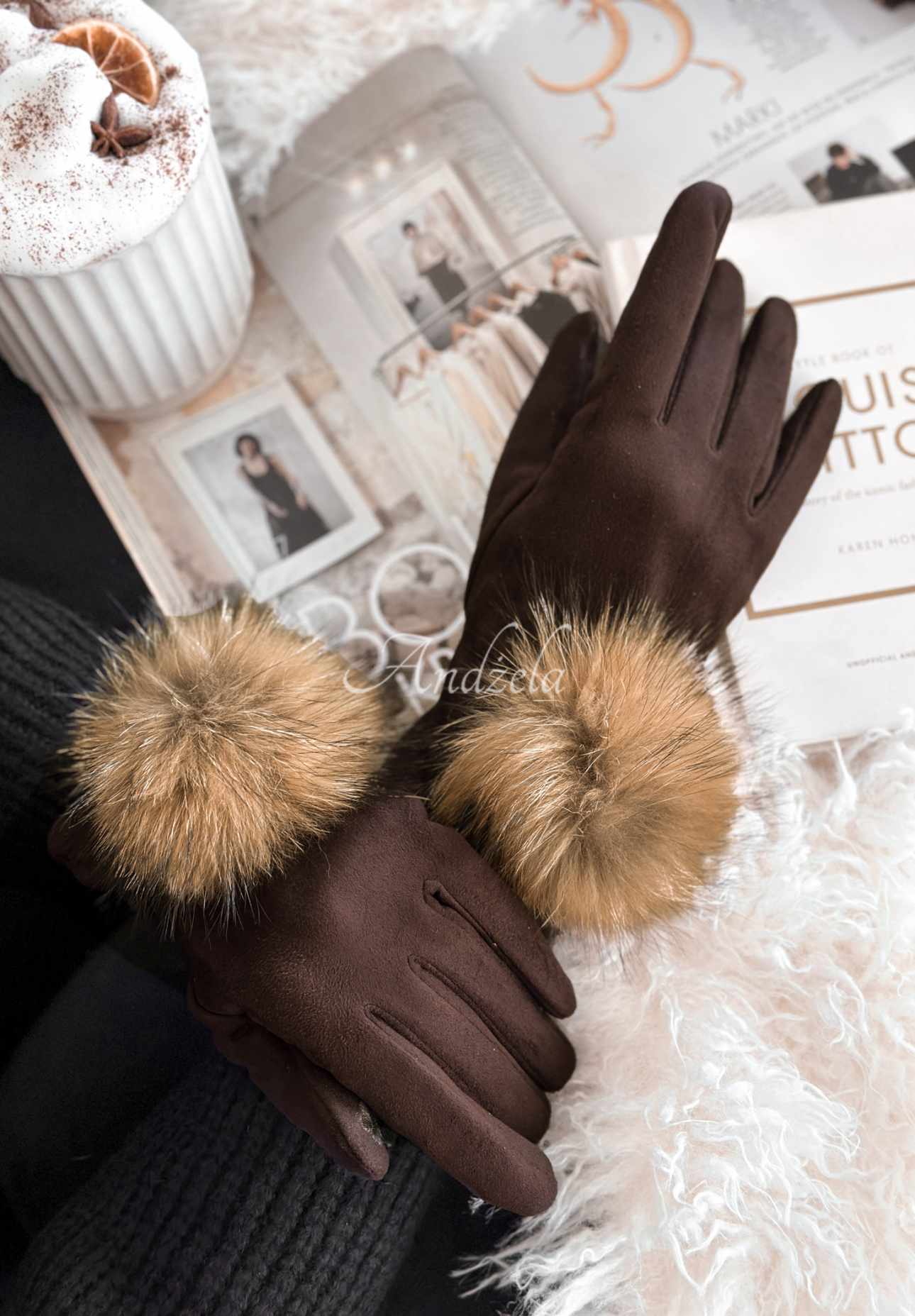 Handschuhe aus Wildlederimitat Fluffy Schokoladenbraun