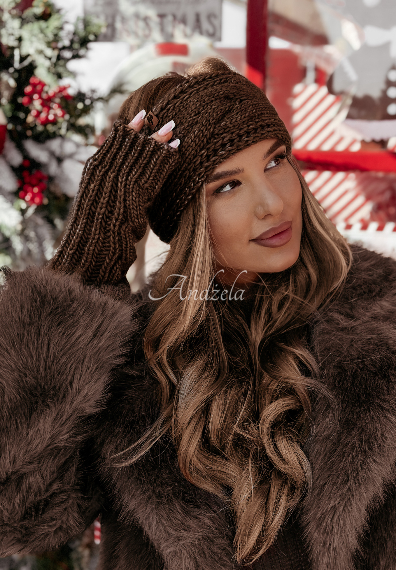 Geflochtenes Stirnband Winter Wishes Schokolade