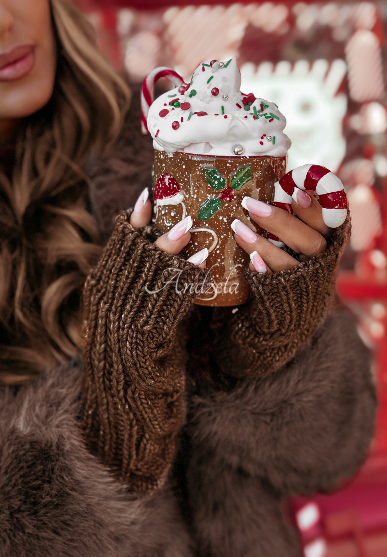 Geflochtene Handschuhe Winter Wishes Schokoladenbraun