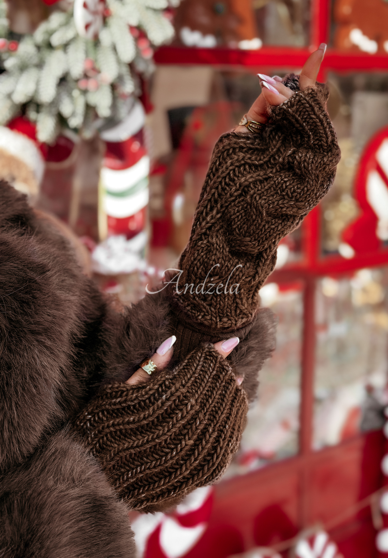 Geflochtene Handschuhe Winter Wishes Schokoladenbraun