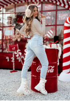 Leicht prążkowany Pullover z golfem Restful Pause Beige