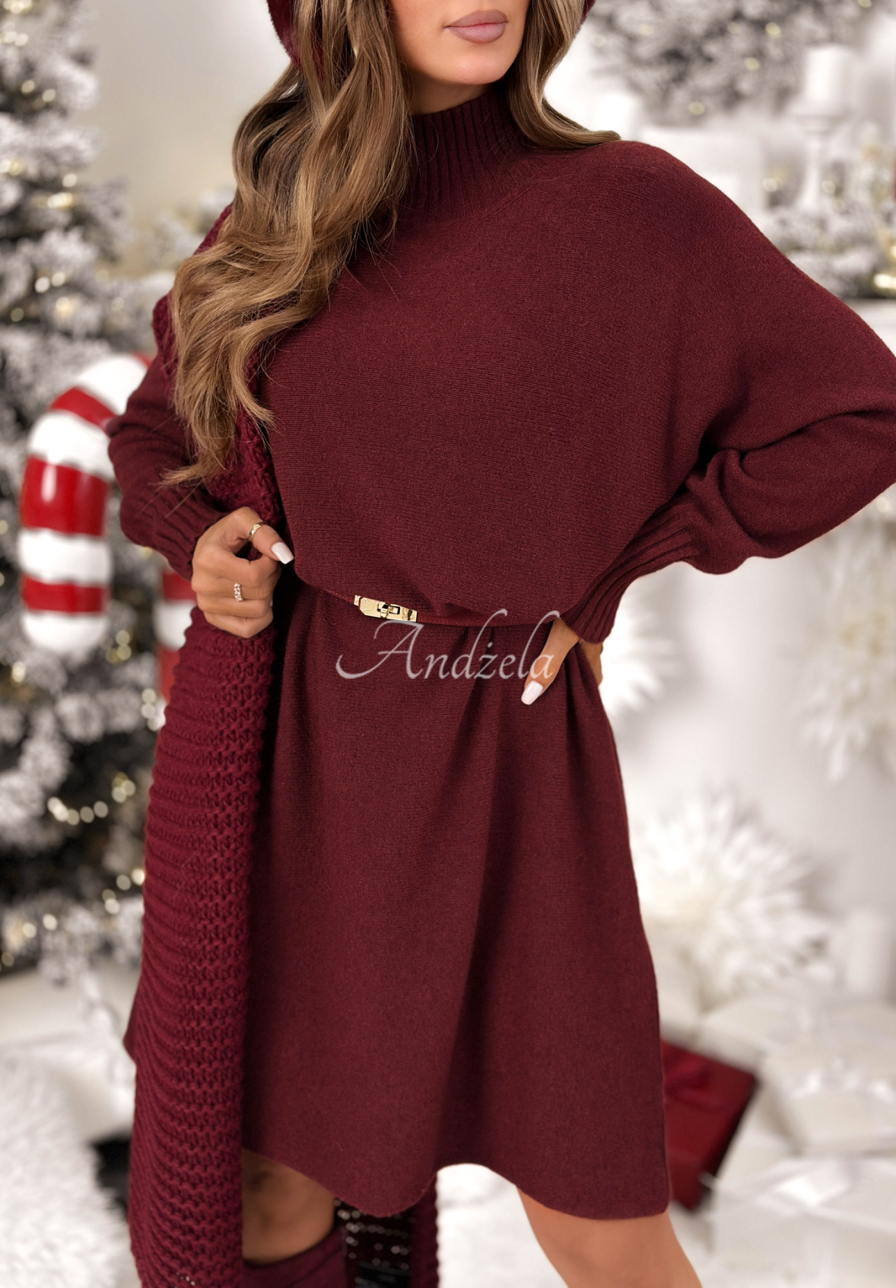 Viskose-Strickkleid Lady In Cold Burgunderrot