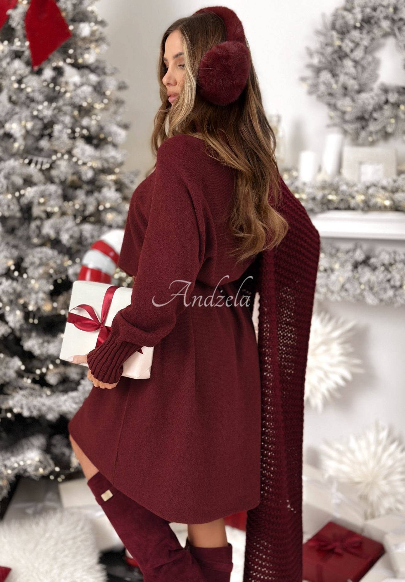 Viskose-Strickkleid Lady In Cold Burgunderrot