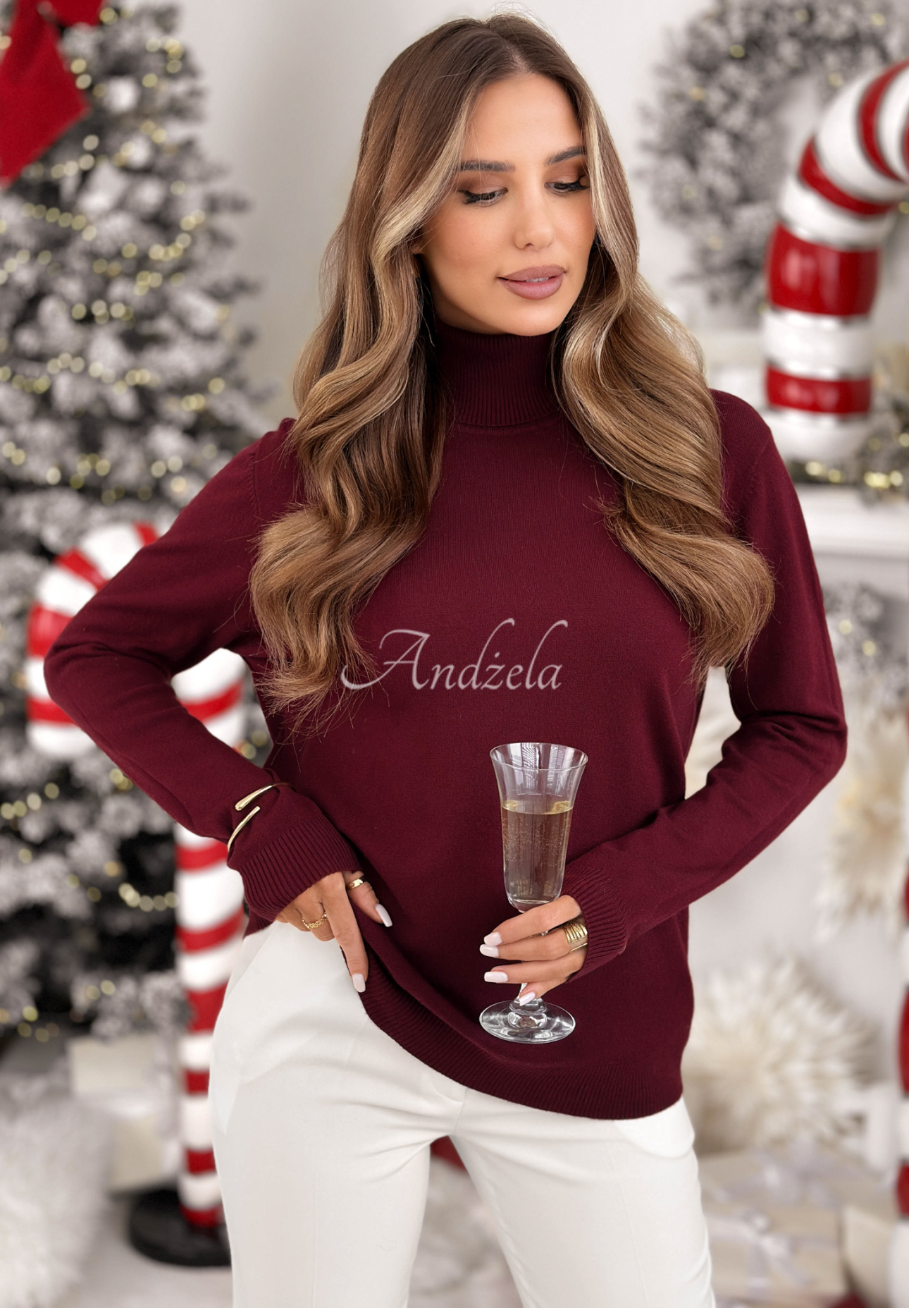 Pullover mit Rollkragen und Viskose Sweater Mood Burgunderrot