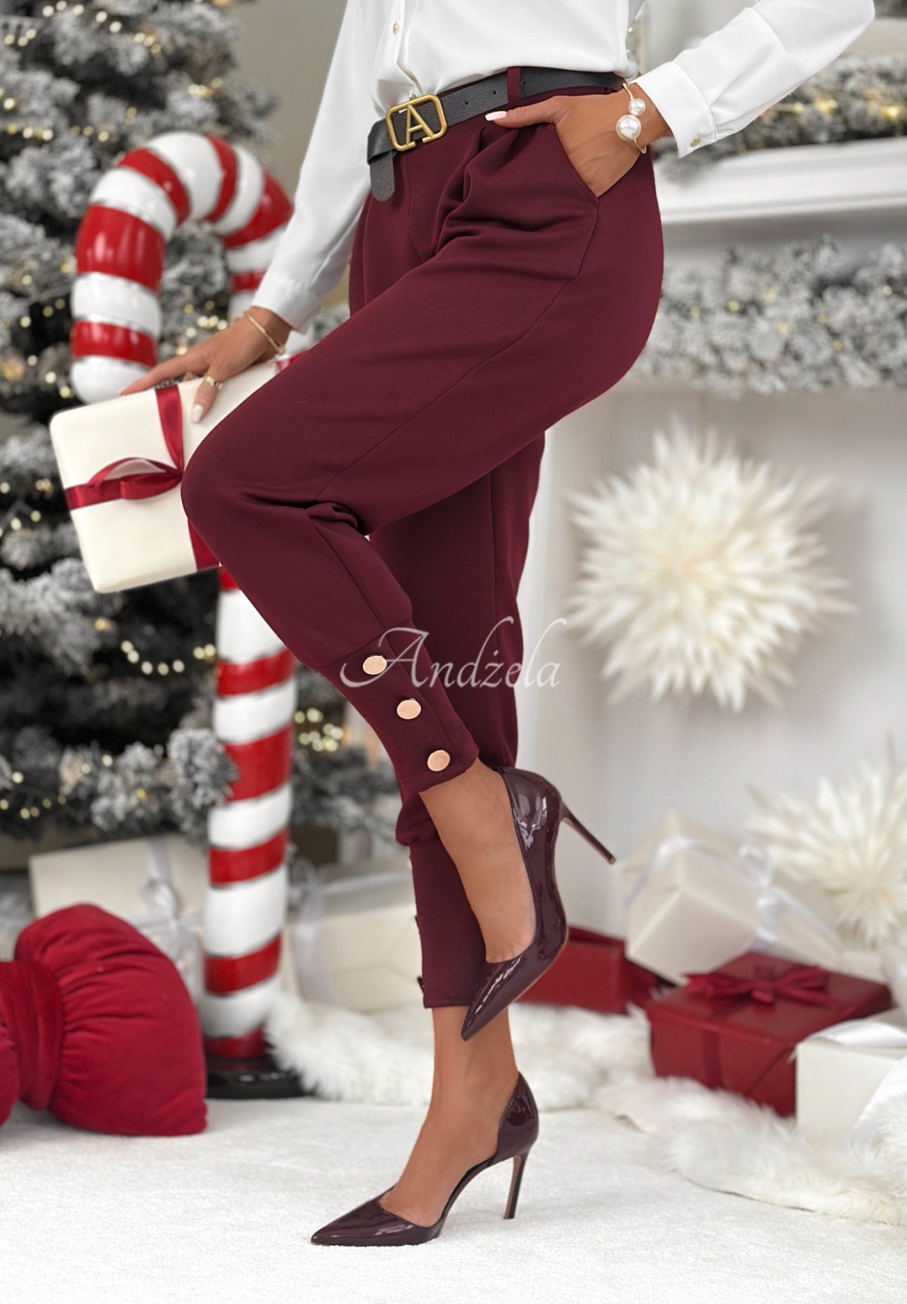 Stoffhose mit Knöpfen Take A Peek Burgund