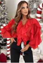 Bluse z lyocellu z falbankami Feels Like Christmas Rot