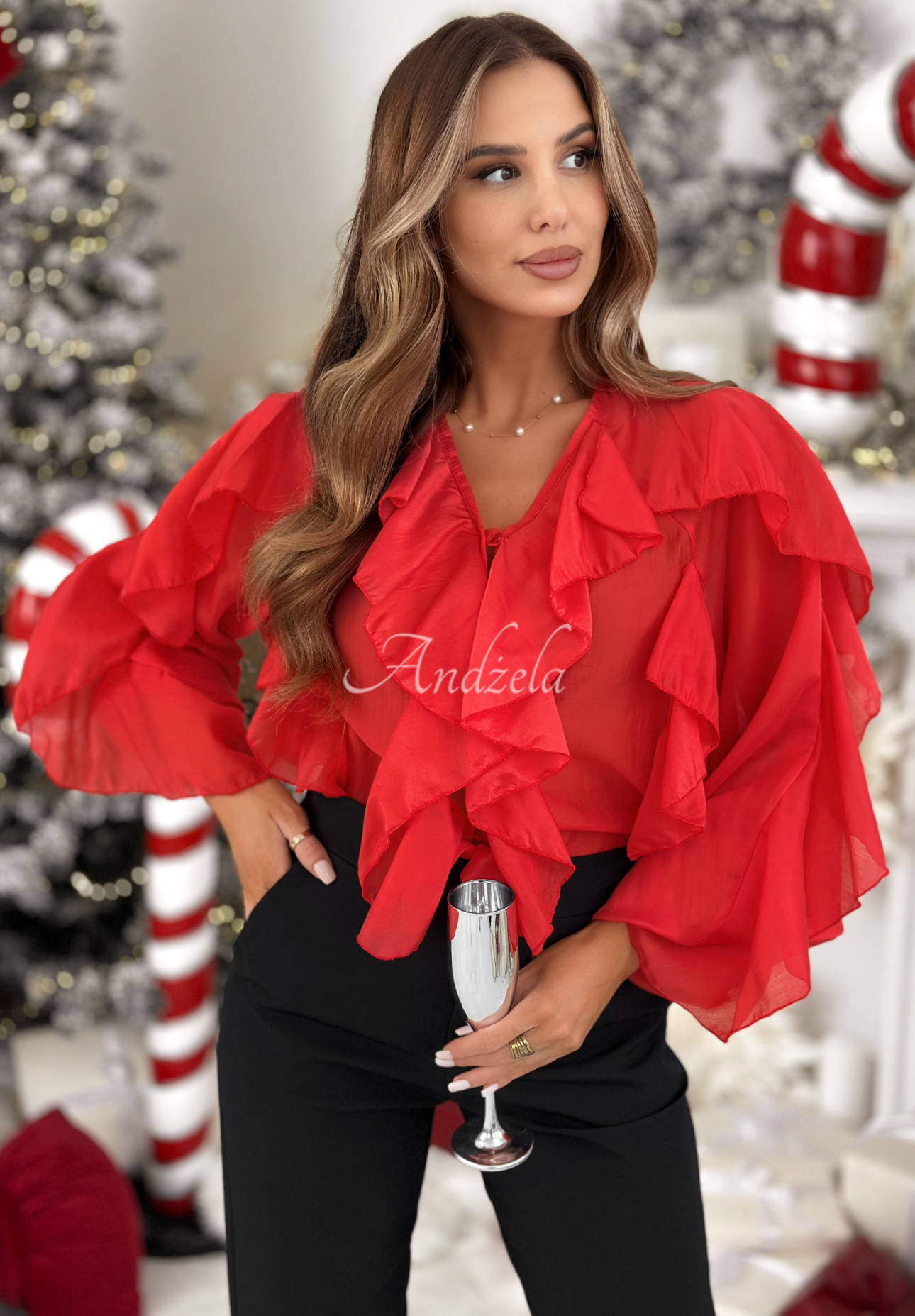 Lyocell-Bluse mit Rüschen Feels Like Christmas Rot