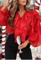 Bluse z lyocellu z falbankami Feels Like Christmas Rot