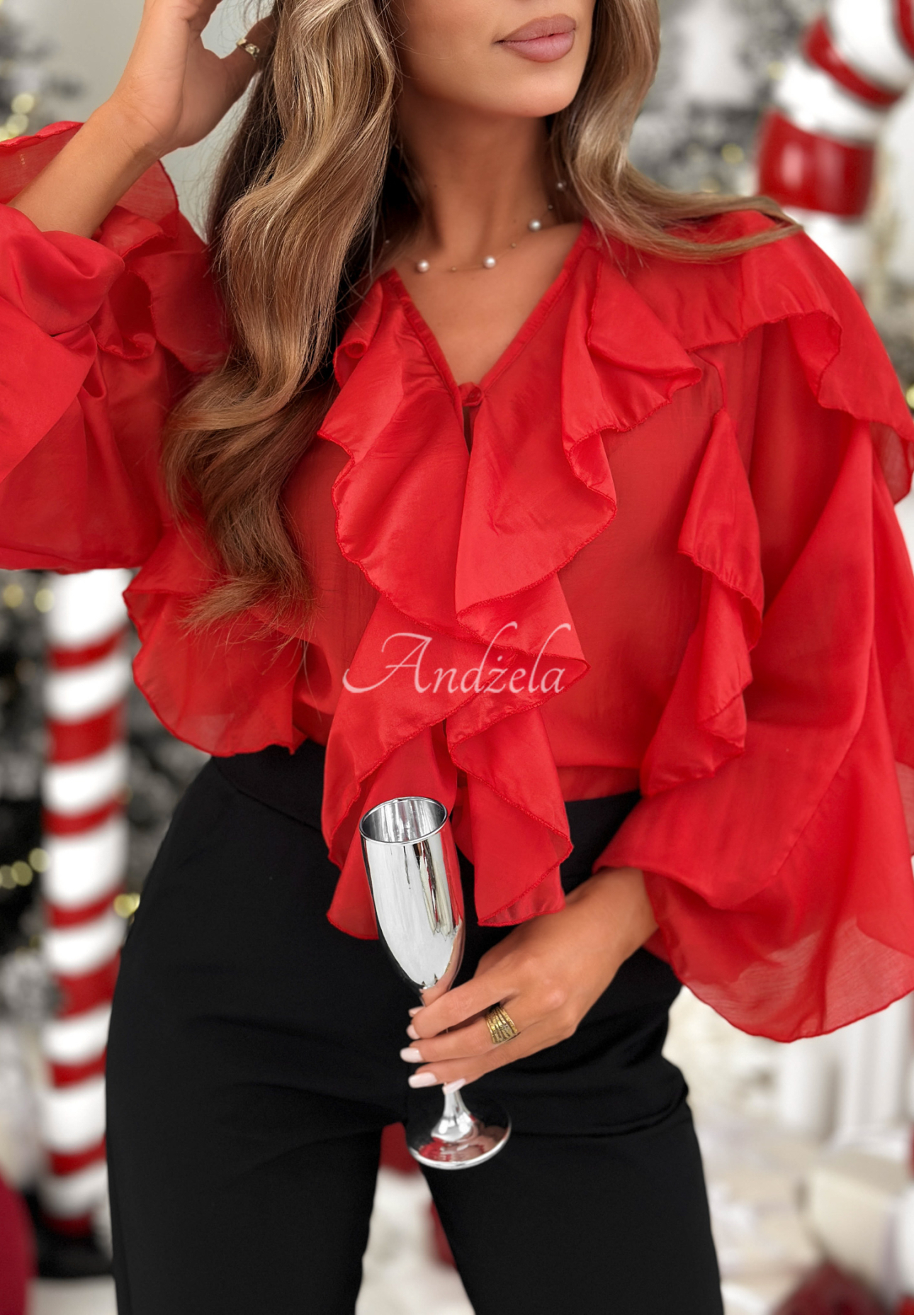 Lyocell-Bluse mit Rüschen Feels Like Christmas Rot