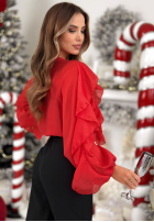 Bluse z lyocellu z falbankami Feels Like Christmas Rot