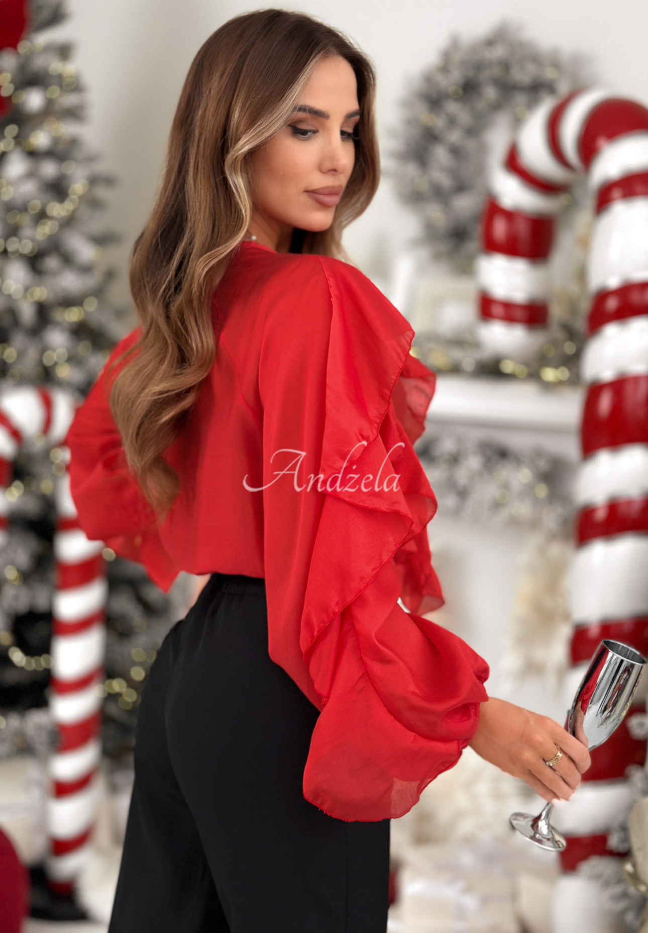 Lyocell-Bluse mit Rüschen Feels Like Christmas Rot