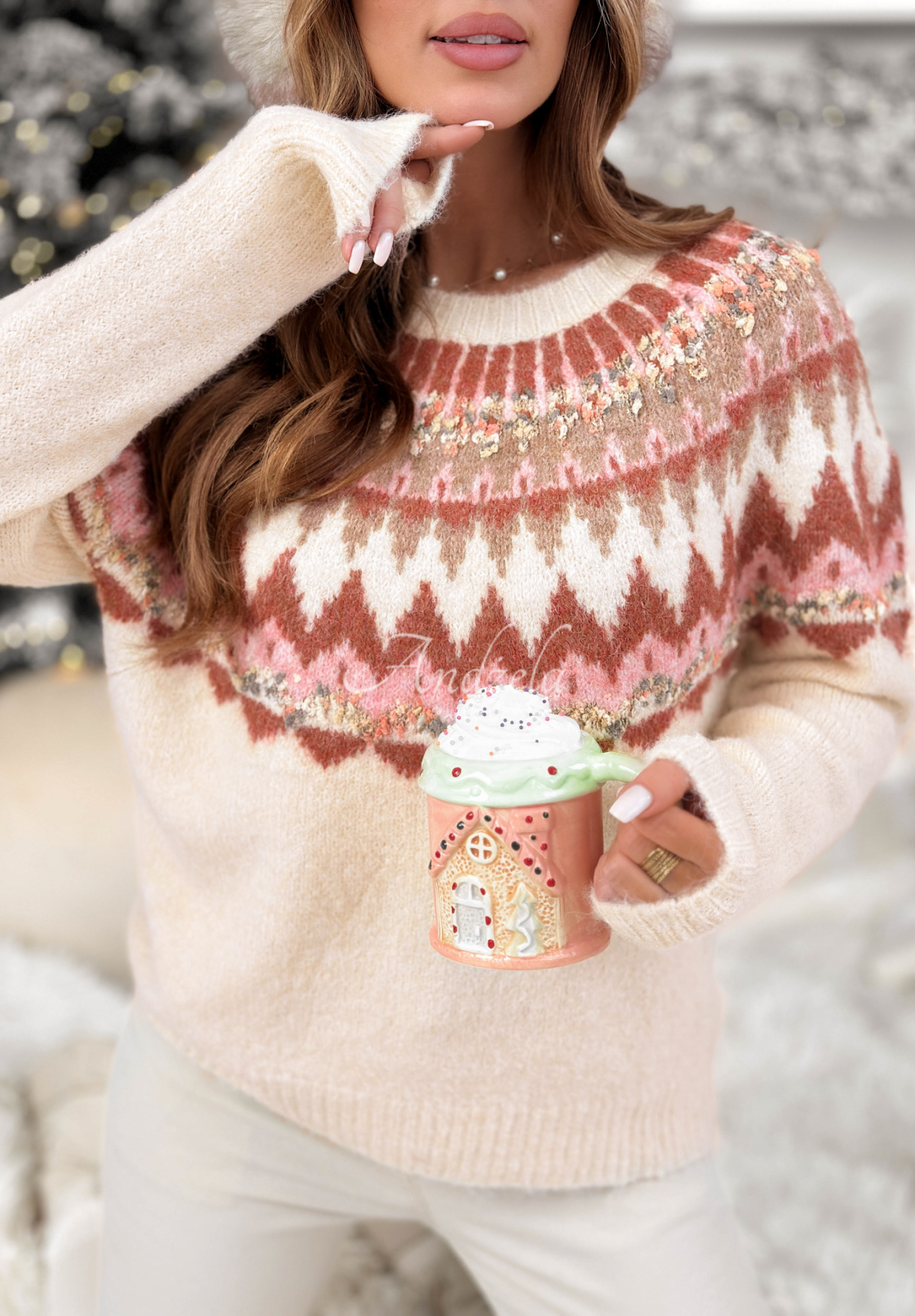 Pullover Mit Muster Lone Pine hellbeige