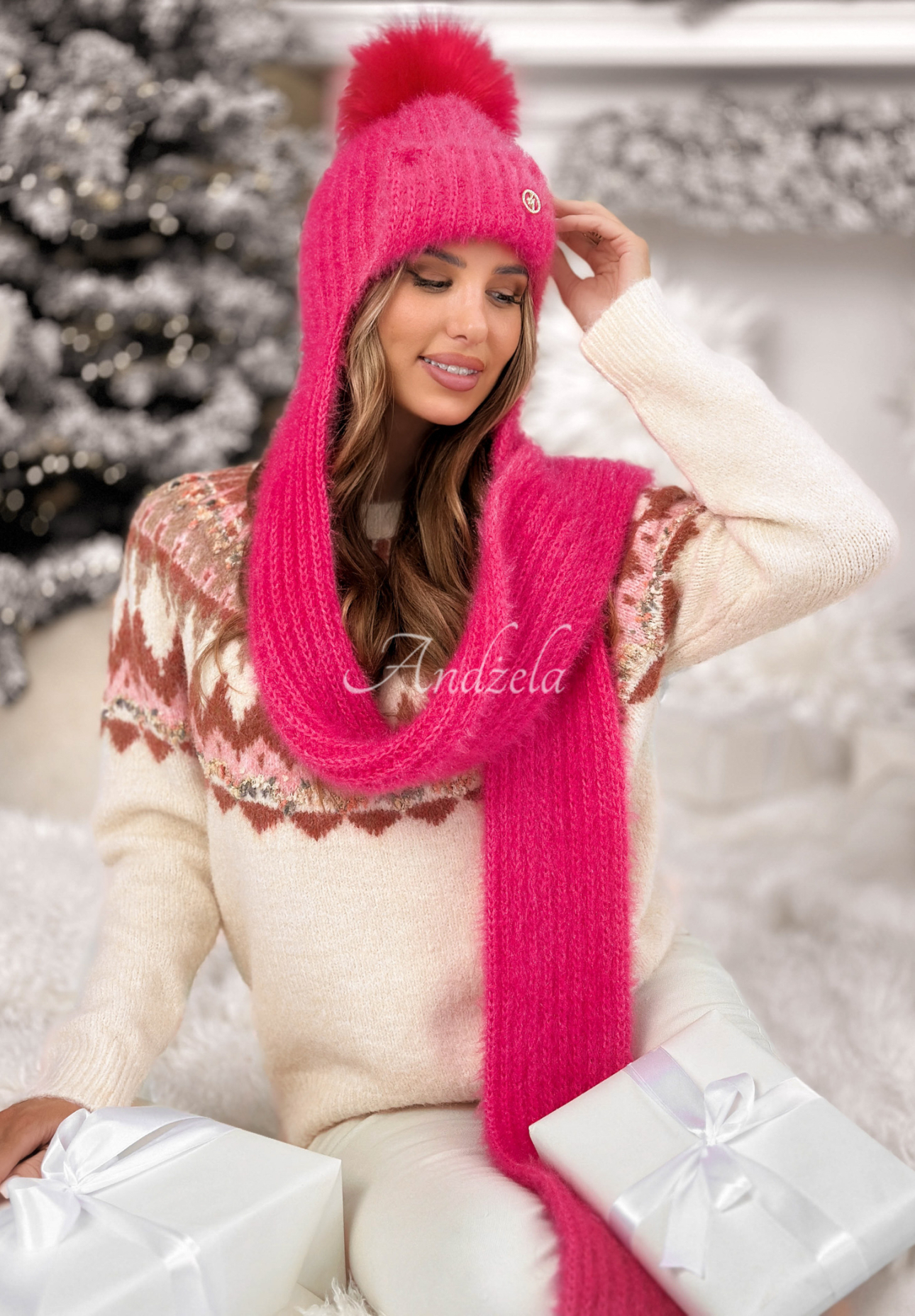 Sturmhaube mit Schal Cold Season Rosa