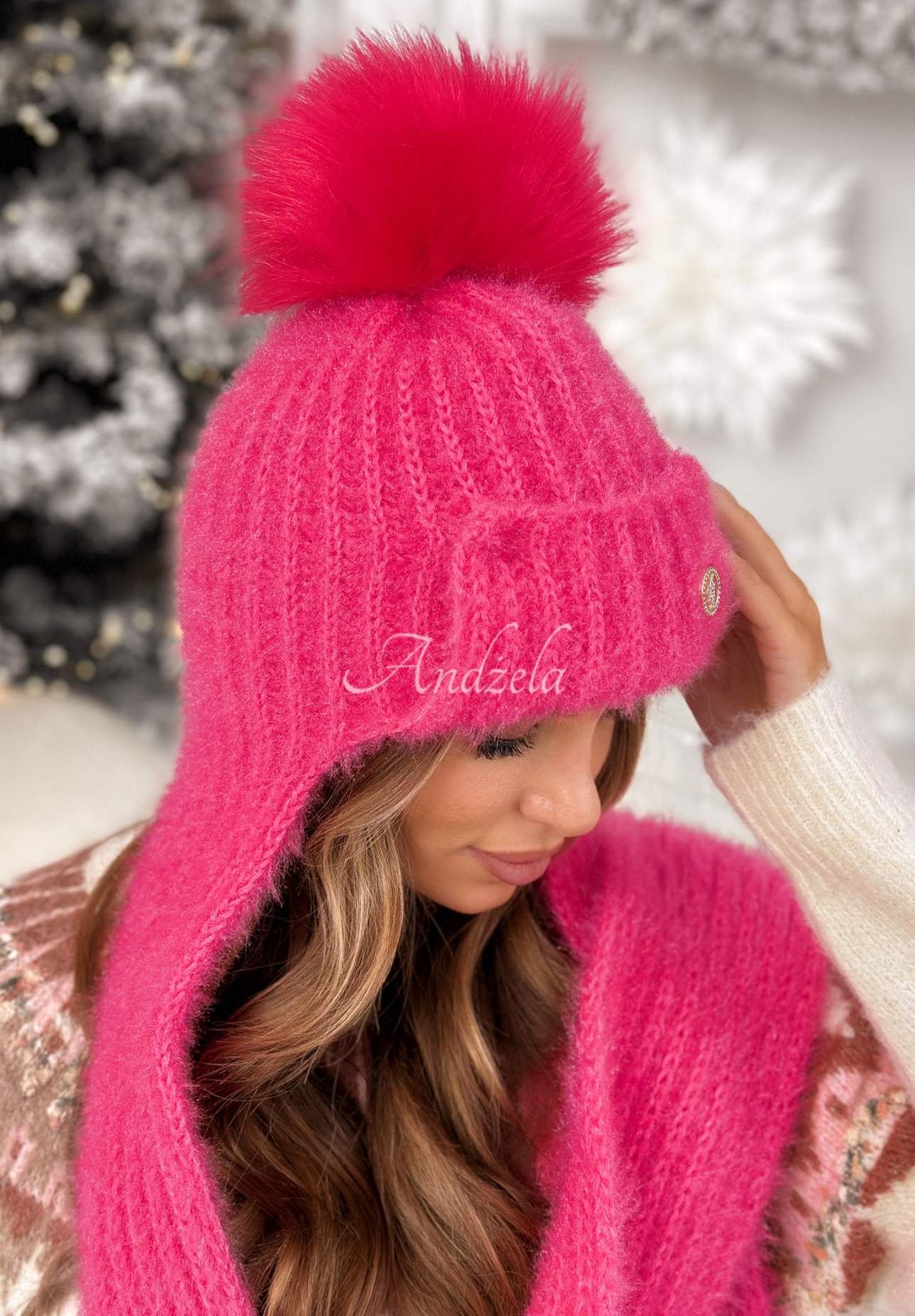 Sturmhaube mit Schal Cold Season Rosa