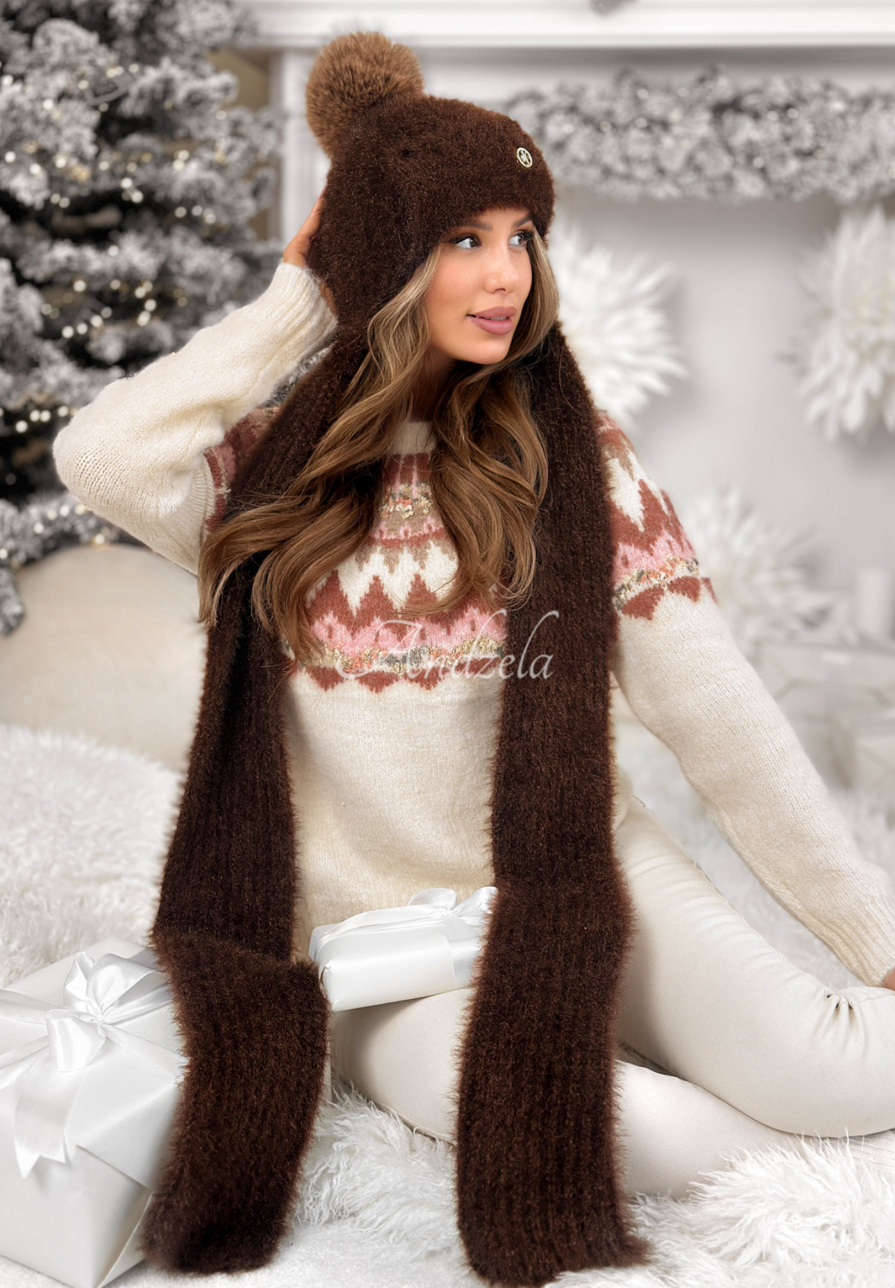 Sturmhaube mit Schal Cold Season Schokoladenbraun