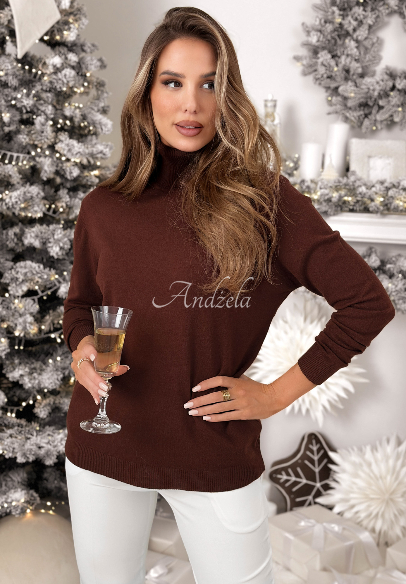 Pullover mit Rollkragen und Viskose Sweater Mood Schokoladenbraun