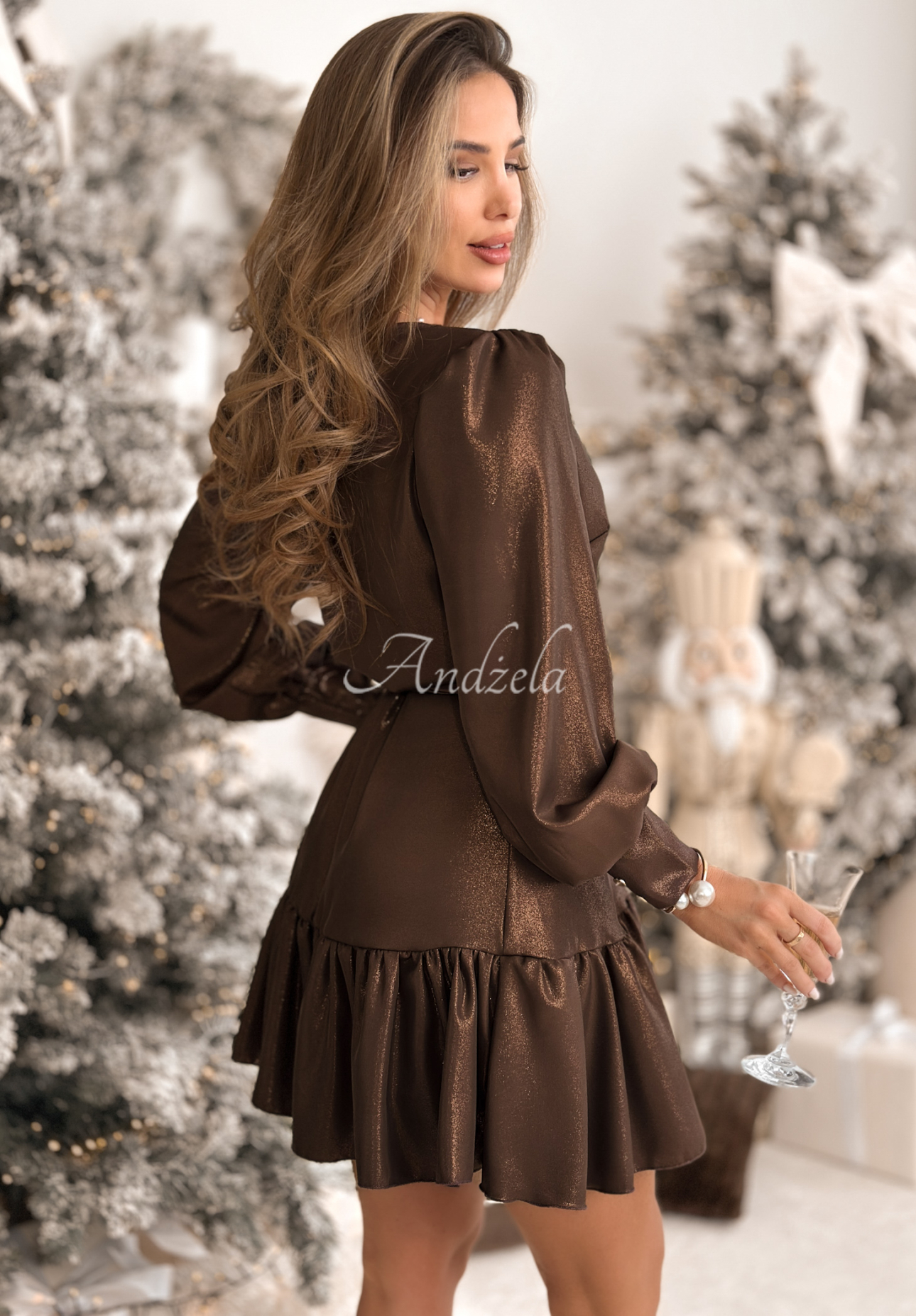 Glänzendes Wickelkleid aus Viskose Your Song Schokoladenbraun