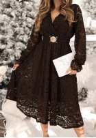 Długa koronkowa Kleid z paskiem Half Of Me Schokoladenbraun