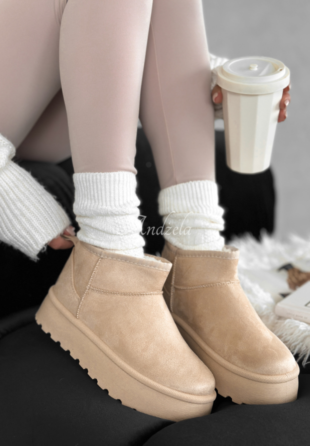 Stiefeletten aus Velourslederimitat Crunchy Snow Beige