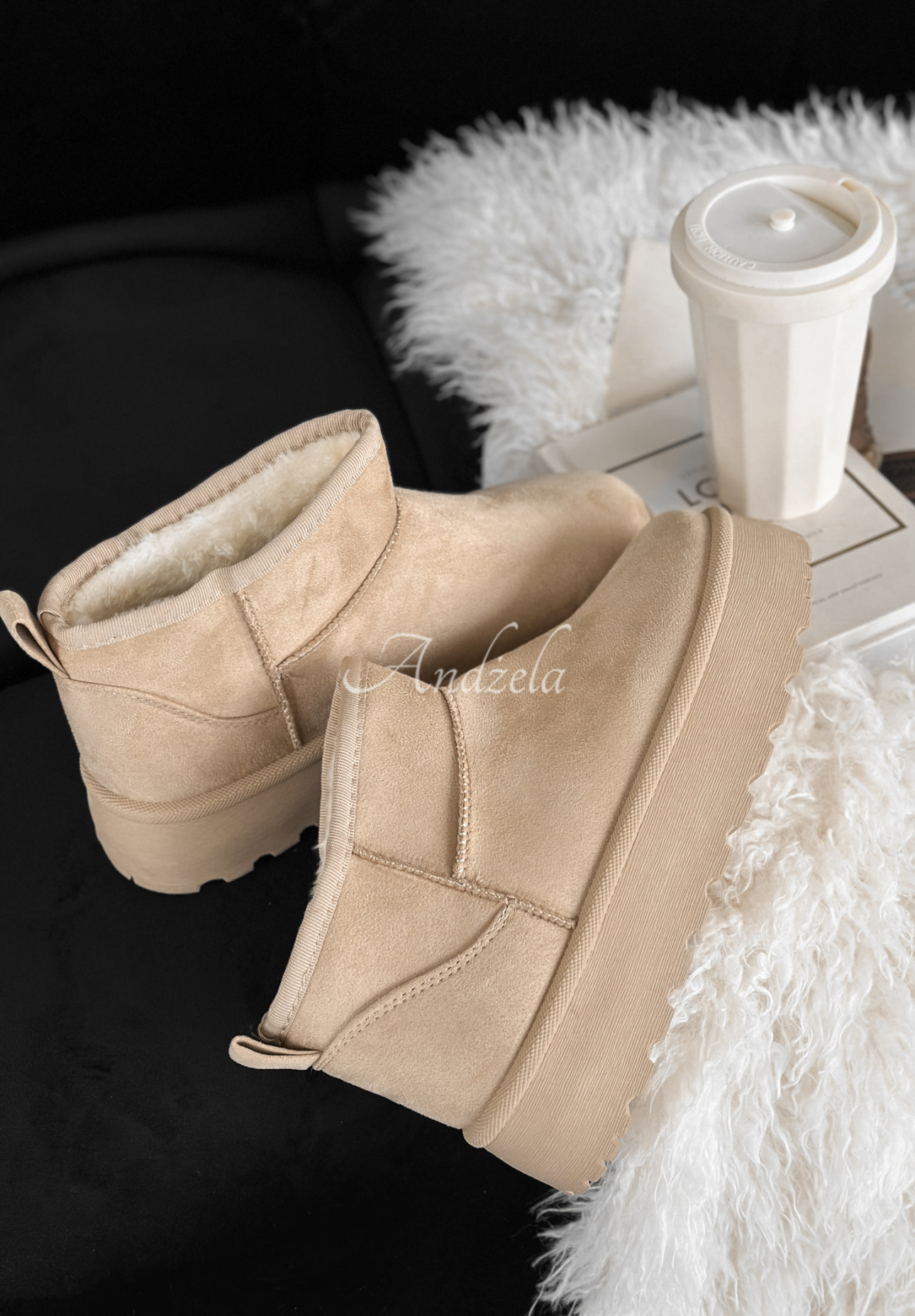 Stiefeletten aus Velourslederimitat Crunchy Snow Beige