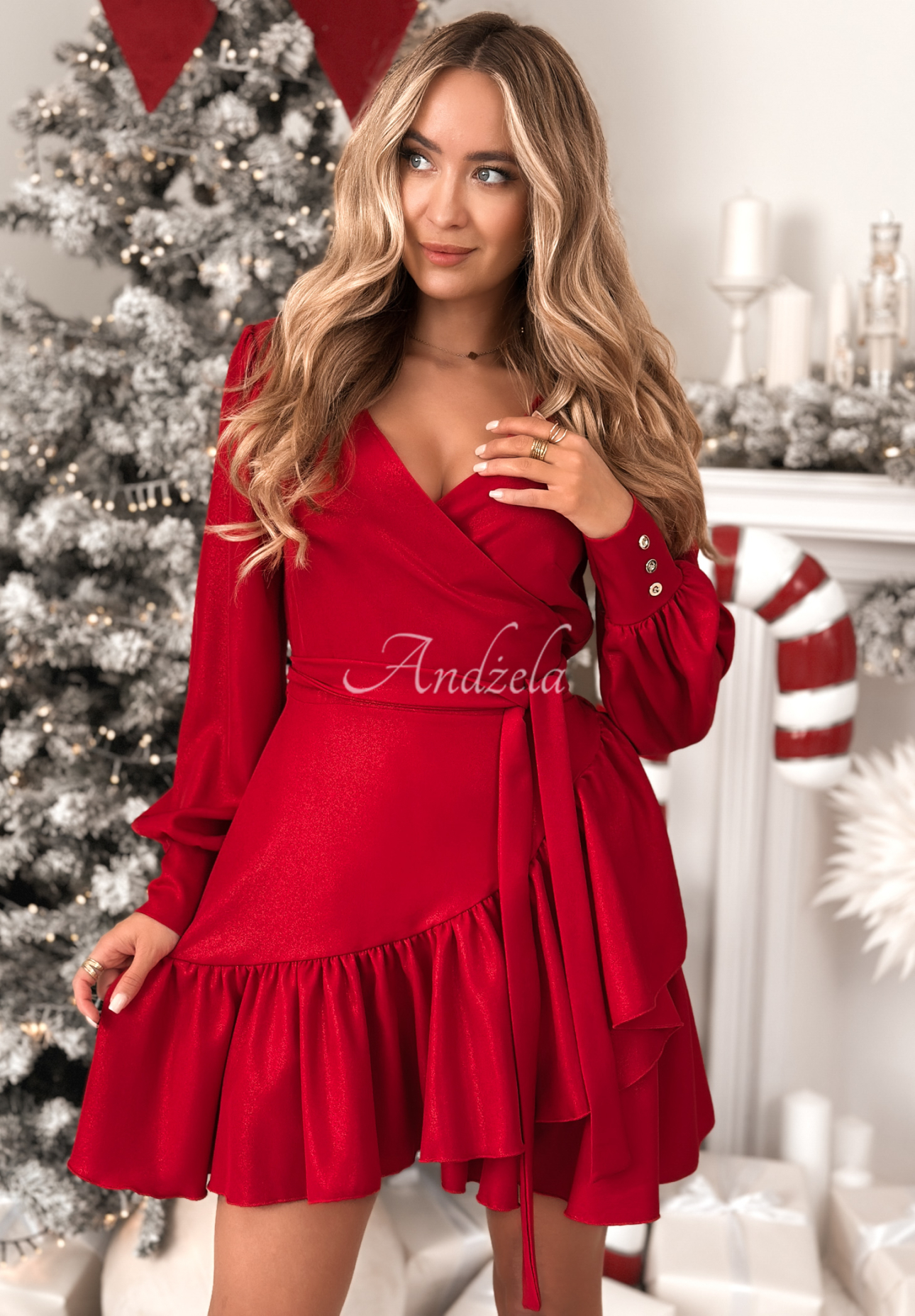 Glänzendes Wickelkleid aus Viskose Your Song Rot