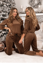 Welurowy Sweat Set z falbankami Just Two Of Us Schokoladenbraun
