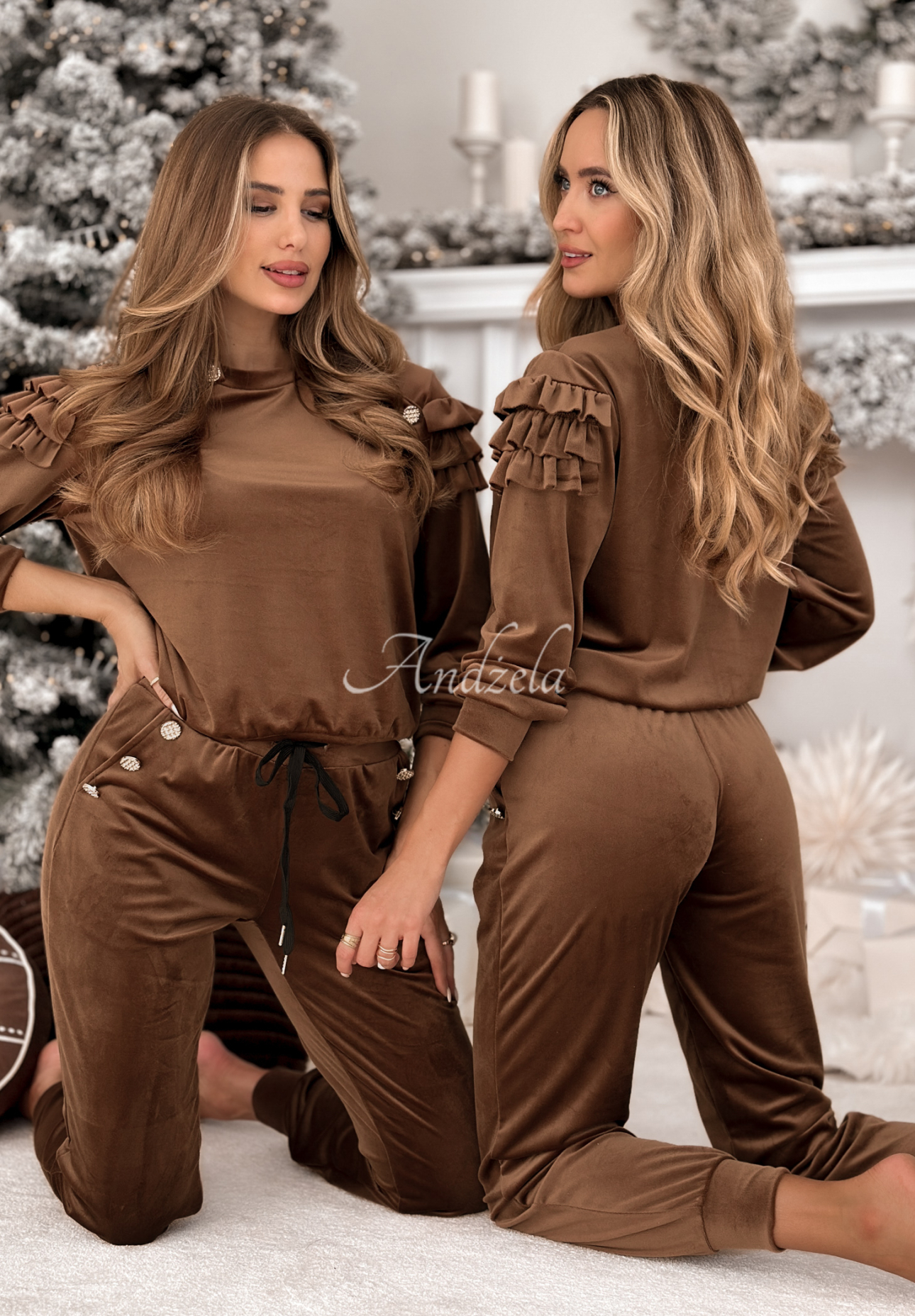Velours-Trainingsanzug mit Rüschen Just Two Of Us Schokoladenbraun