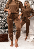 Welurowy Sweat Set z falbankami Just Two Of Us Schokoladenbraun