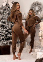 Welurowy Sweat Set z falbankami Just Two Of Us Schokoladenbraun