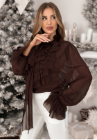Hemd z żabotem i wiązaniem Miss Delicacy Schokoladenbraun