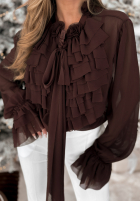 Hemd z żabotem i wiązaniem Miss Delicacy Schokoladenbraun