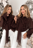 Hemd z żabotem i wiązaniem Miss Delicacy Schokoladenbraun