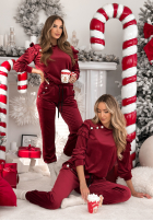 Welurowy Sweat Set z falbankami Just Two Of Us Burgunderrot