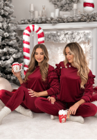 Welurowy Sweat Set z falbankami Just Two Of Us Burgunderrot