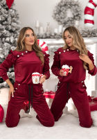 Welurowy Sweat Set z falbankami Just Two Of Us Burgunderrot