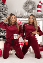 Welurowy Sweat Set z falbankami Just Two Of Us Burgunderrot