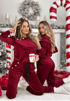 Welurowy Sweat Set z falbankami Just Two Of Us Burgunderrot