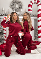 Welurowy Sweat Set z falbankami Just Two Of Us Burgunderrot