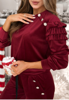 Welurowy Sweat Set z falbankami Just Two Of Us Burgunderrot