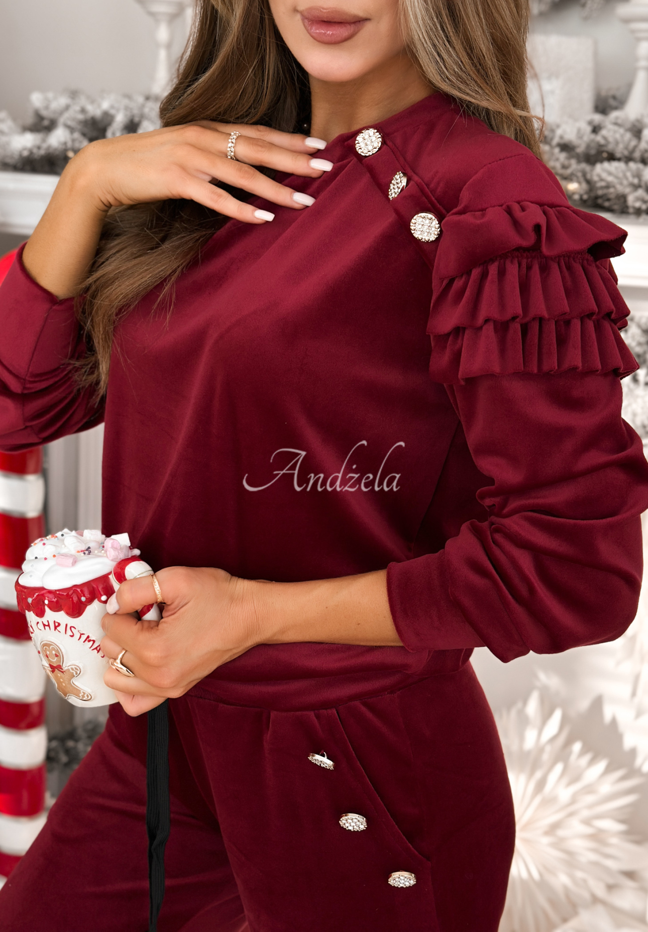 Velours-Trainingsanzug mit Rüschen Just Two Of Us Burgunderrot