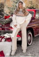 Wzorzysty Pullover z wełną Corta Ecru