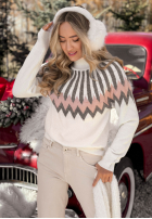 Wzorzysty Pullover z wełną Corta Ecru